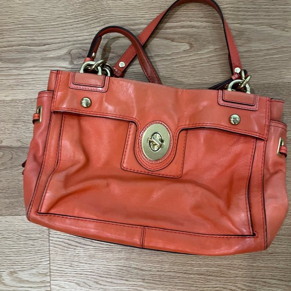 Coral patent leather coach tote purse - Picture 1 of 4